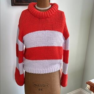 Tibi Vibrant Orange and Pale Lavender Striped Cowl Sweater
